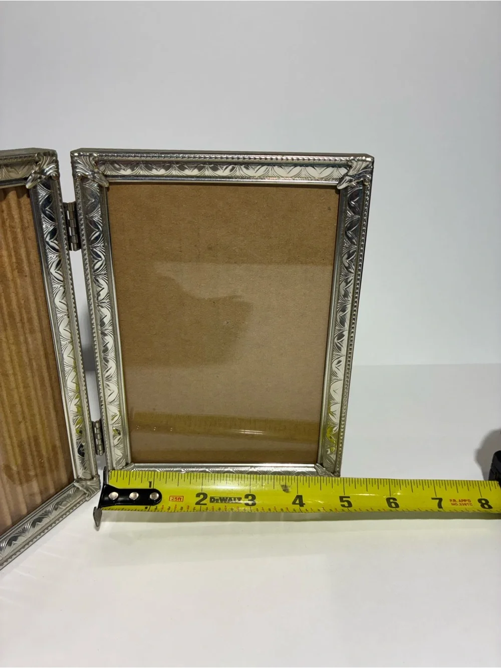 Vintage Silver Plated Bi-Fold Picture Frame Hinged Double 5x7 Photos Ornate